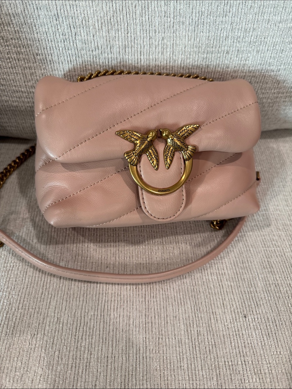 PINKO Quilted Leather Crossbody Bag with Gold Bird Ring Hardware